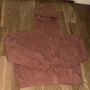 Women’s Hooded Zip Front Sweater - Rust